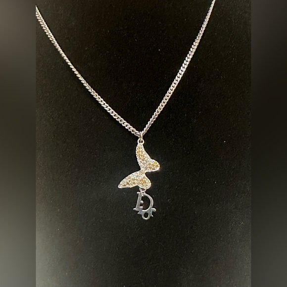 Dior Necklace Butterfly Pendant Logo Initials CD Gold Crystals - Picture 5 of 10